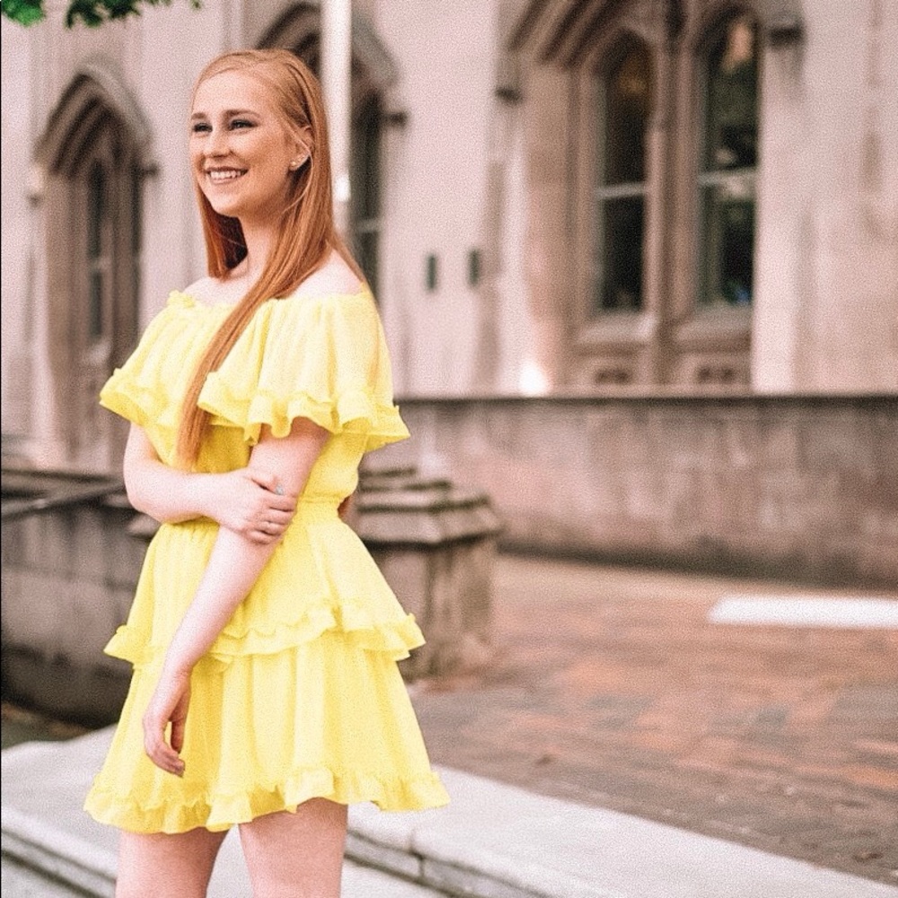 SALE! Neon Ruffled Off the Shoulder Chiffon Dress - Picture 1 of 8